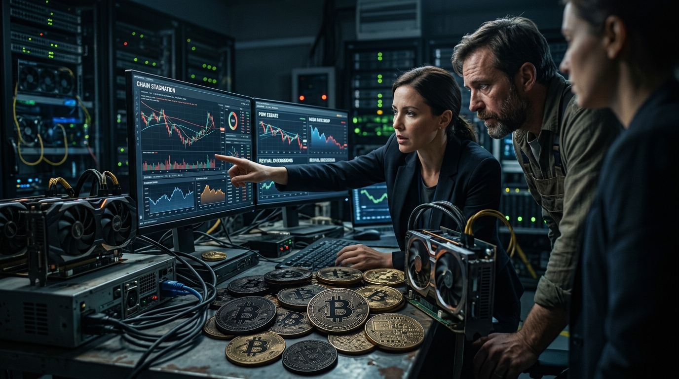 BIP-110 minority Bitcoin chain stalls, debates changing PoW to revive mining activity.